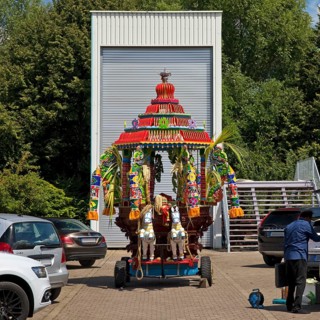 Car from the temple festival in the car park of the Hindu temple Sri Kamadchi Ampal, Hamm, Ruhr
