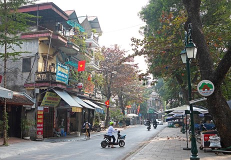 Street scene at the Buddhist Thay Temple or Chua Thay or Master Temple, Sai Son Village, Hanoi