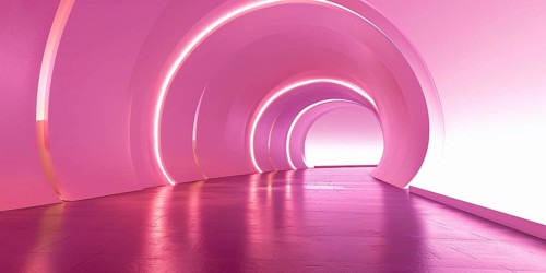 Futuristic long pink hallway. Generative Ai, AI generated