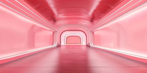 Futuristic long pink hallway. Generative Ai, AI generated
