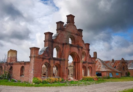 Burnt down Ekkebaksande estate in North Jutland, Denmark, Europe