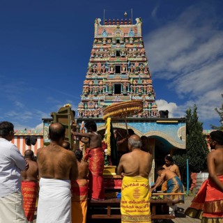 Hindus at the temple festival in front of the Hindu temple Sri Kamadchi Ampal, Hamm, Ruhr area,