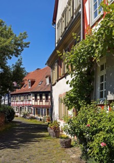 Listed half-timbered houses on the Burggraben in the historic centre of Frankfurt-Höchst, Frankfurt