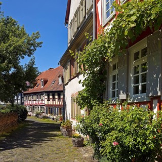 Listed half-timbered houses on the Burggraben in the historic centre of Frankfurt-Höchst, Frankfurt