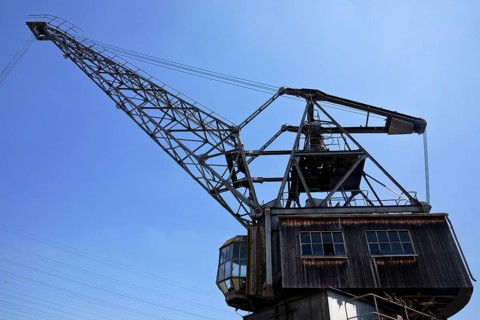 Listed coal crane of the former Höchst am Main power station, Frankfurt-Höchst, Frankfurt am Main,