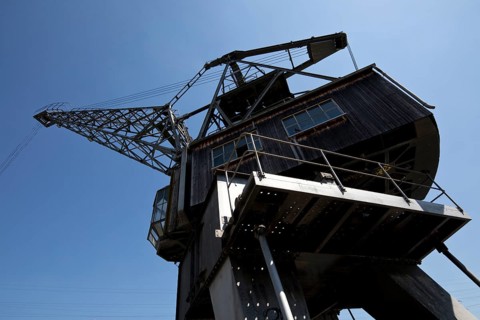 Listed coal crane of the former Höchst am Main power station, Frankfurt-Höchst, Frankfurt am Main,