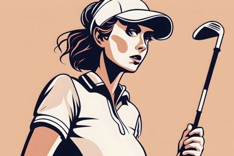 Female golf player in retro design line art style illustration, AI generated