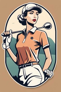 Female golf player in retro design line art style illustration, AI generated