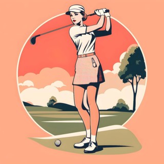 Female golf player in retro design line art style illustration, AI generated