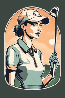 Female golf player in retro design line art style illustration, AI generated