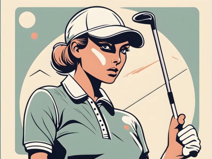 Female golf player in retro design line art style illustration, AI generated