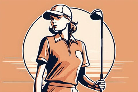 Female golf player in retro design line art style illustration, AI generated
