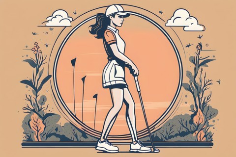 Female golf player in retro design line art style illustration, AI generated