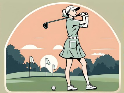 Female golf player in retro design line art style illustration, AI generated