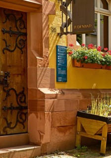 Jewish bath, historic mikvah, facade decorated with flowers, Judengasse, Jewish quarter, old town,
