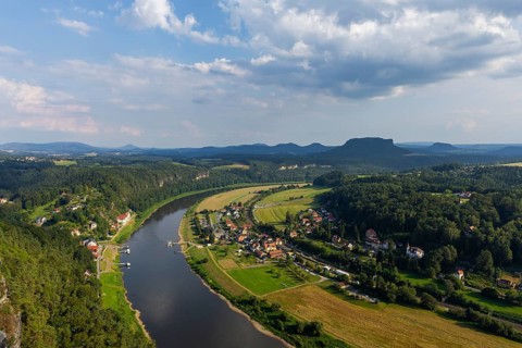 The Bastei is a rock formation with a viewing platform in Saxon Switzerland on the right bank of
