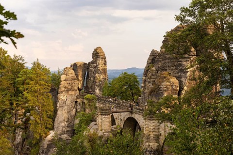 The Bastei is a rock formation with a viewing platform in Saxon Switzerland on the right bank of
