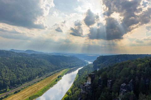 The Bastei is a rock formation with a viewing platform in Saxon Switzerland on the right bank of