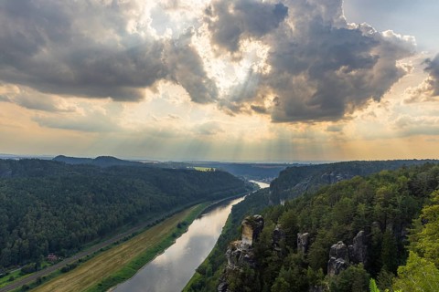 The Bastei is a rock formation with a viewing platform in Saxon Switzerland on the right bank of