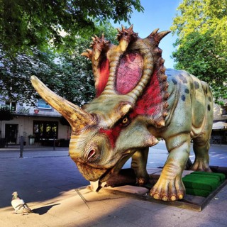 Centrosaurus model, sharp-tipped lizard on Otto-Sander-Platz, Dino City III, Bochum, Ruhr area,