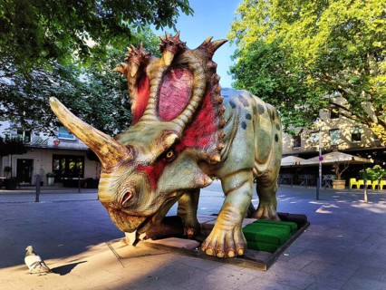 Centrosaurus model, sharp-tipped lizard on Otto-Sander-Platz, Dino City III, Bochum, Ruhr area,