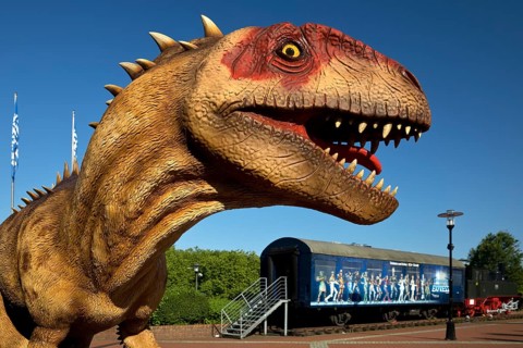 Neonevator model, New Hunter on the forecourt of the Starlight Express, Dino City III, Bochum, Ruhr
