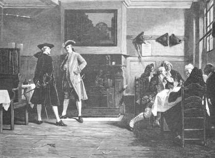 The latest town gossip, Men at the regulars' table and in the pub chatting about the latest events