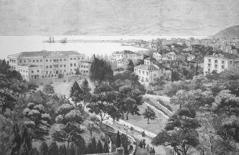 View of San Remo in 1898, Italy, Historical, digitally restored reproduction from a 19th century