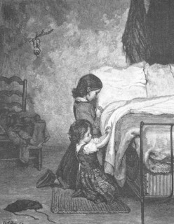 Children at bedside prayer, 1895, Germany, Historical, digitally restored reproduction from a 19th