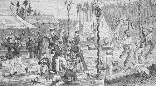 On the artillery shooting range, camp amusement during leisure time, manoeuvre around 1898,