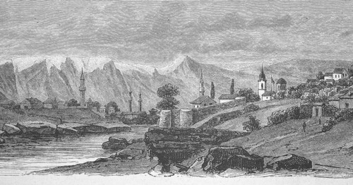 The city of Mostar around 1896, Bosnia Herzegovina, Historical, digitally restored reproduction