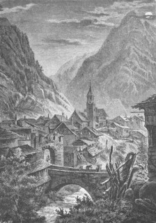 Göschenen on the Gotthard railway, old bridge, 1895, Switzerland, Historic, digitally restored