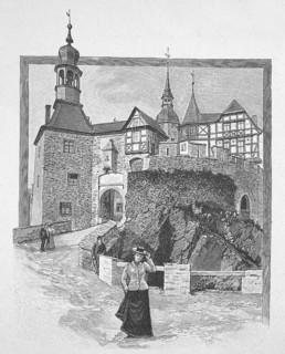 Lauenstein Castle near Ludwigstadt around 1880, Entrance to the inner castle, Franconian Forest,