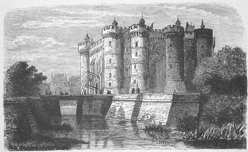 The Bastille, a specially fortified city gate castle in the east of Paris, around 1750, Historical,