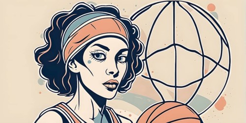 Female basketball player in retro design line art style illustration, AI generated