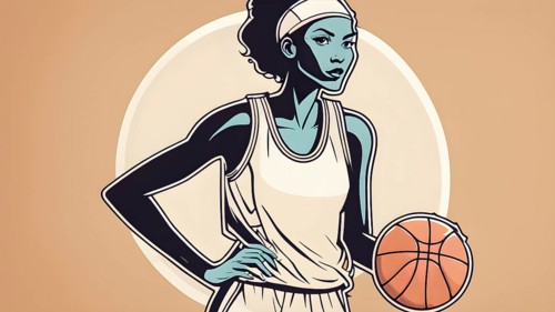 Female basketball player in retro design line art style illustration, AI generated