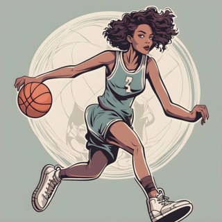 Female basketball player in retro design line art style illustration, AI generated