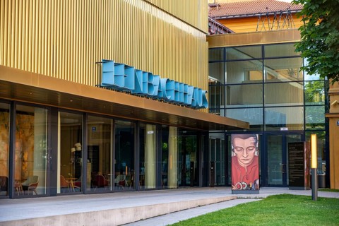 Entrance area with lettering, Städtische Galerie im Lenbachhaus, Kunstareal Munich, Munich, Upper