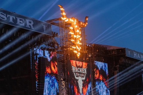 Bullhead with pyrotechnics at the Wacken Open Air in Wacken. The traditional metal festival will