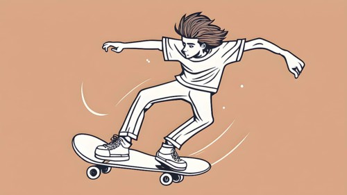 Male skateboarder in a retro design minimalist line art illustration, AI generated