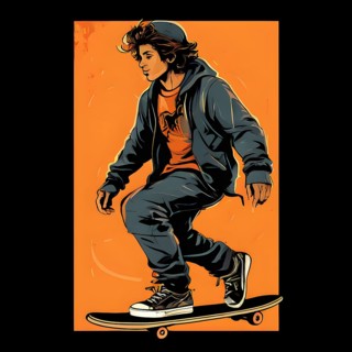 Male skateboarder in a retro design minimalist line art illustration, AI generated