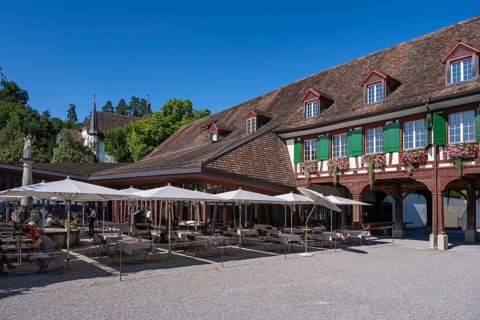 Outdoor catering at the Kornschütte, historic half-timbered building, Ittingen Charterhouse,