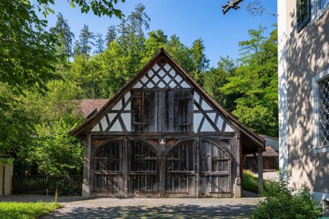 Old barn and tool shed, half-timbered building, Ittingen Charterhouse, Warth-Weiningen near