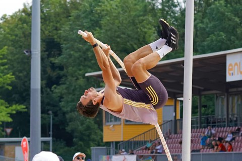Niklas Kaul, German decathlete and Paris 2024 Olympian, during a triple competition as part of the