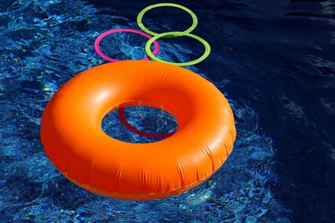 Summer, inflatable swim ring in a pool, Province of Quebec, Canada, North America