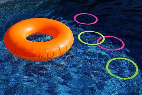 Summer, inflatable swim ring in a pool, Province of Quebec, Canada, North America