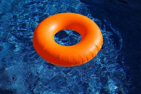 Summer, inflatable swim ring in a pool, Province of Quebec, Canada, North America