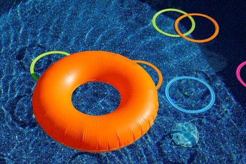 Summer, inflatable swim ring in a pool, Province of Quebec, Canada, North America