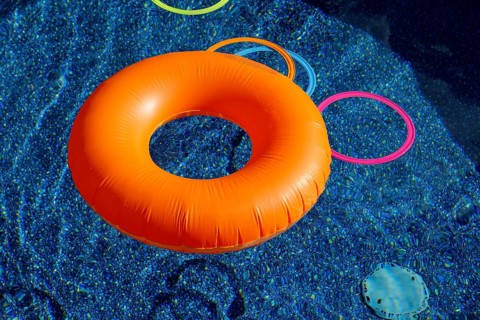 Summer, inflatable swim ring in a pool, Province of Quebec, Canada, North America