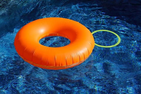 Summer, inflatable swim ring in a pool, Province of Quebec, Canada, North America